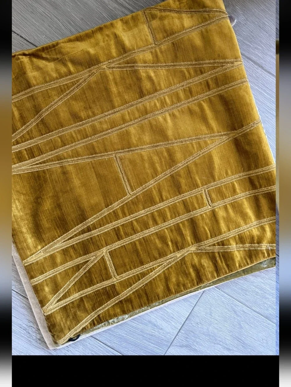West Elm Geo Applique velvet mustard yellow pillow cover 20x20